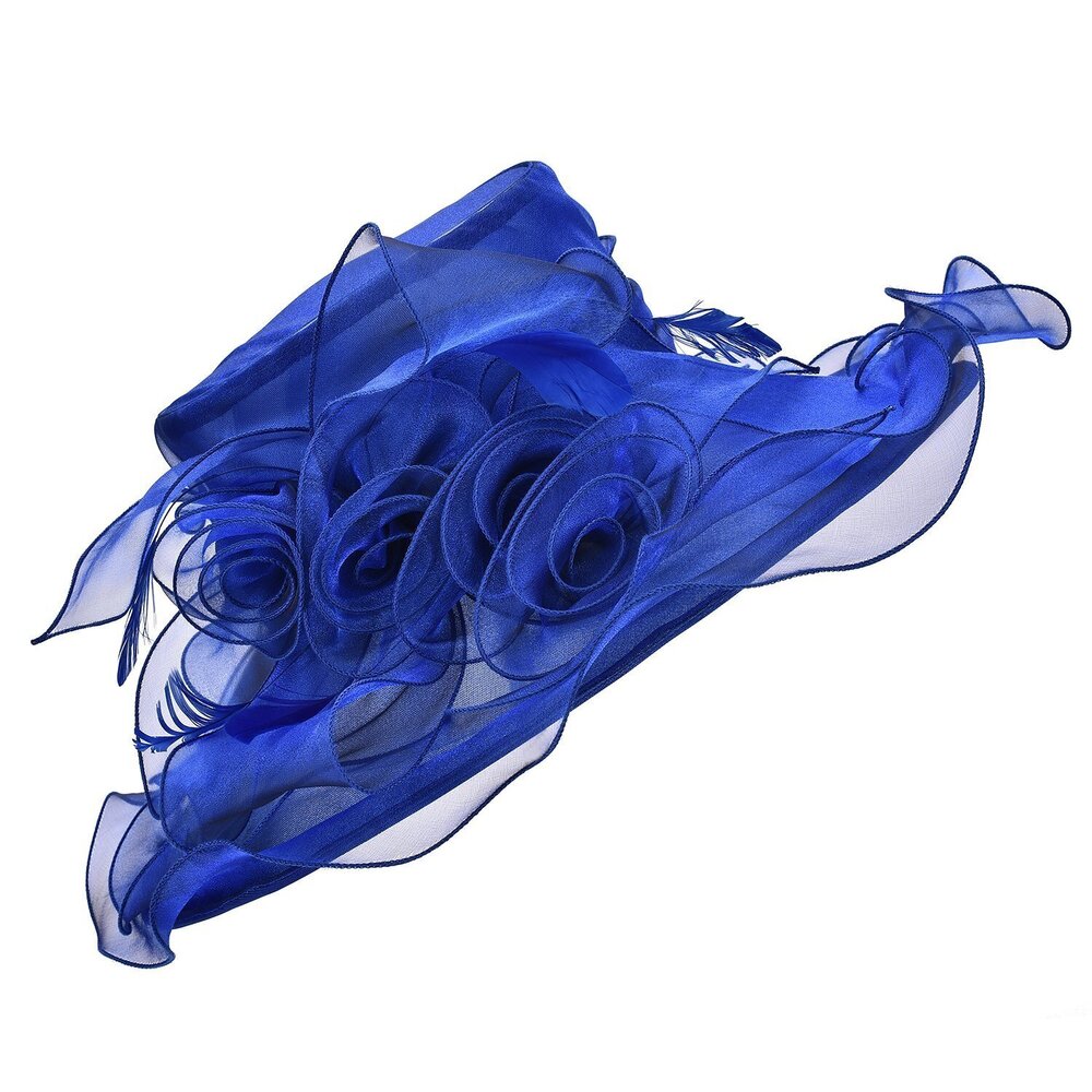7769 Flower Wedding Occasion Wide Brim Church Dress Sun Hat A341Royal Blue